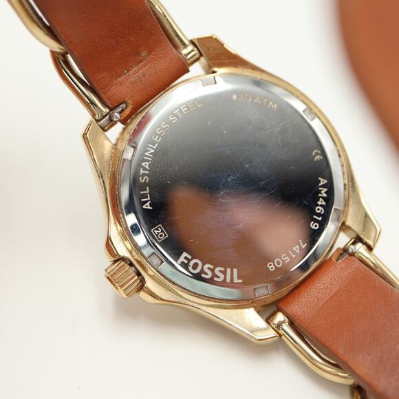 Fossil Cecile Womens Gold Tone Calendar 40mm Watch Brown Leather w New Battery - Picture 14 of 14